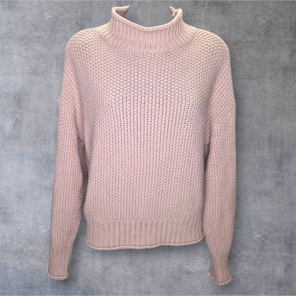 Chunky Knit Sweater Womens Small Beige Textured Pullover Acrylic High Neck Cozy